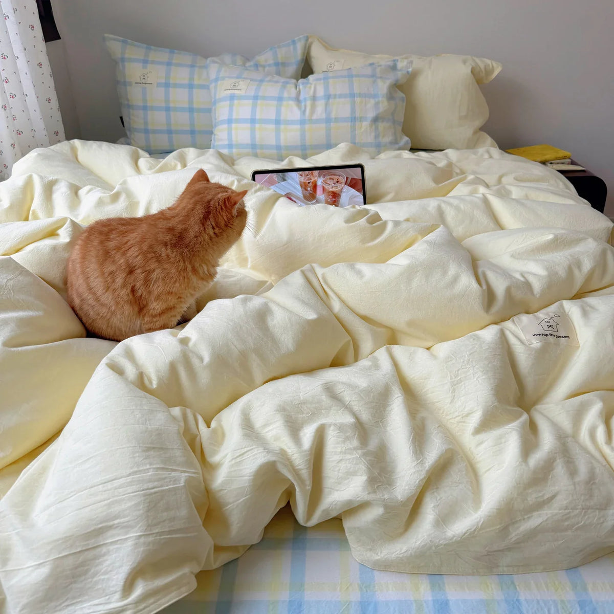 Duvet Cover Set Cotton-Linen Breathable Reversible