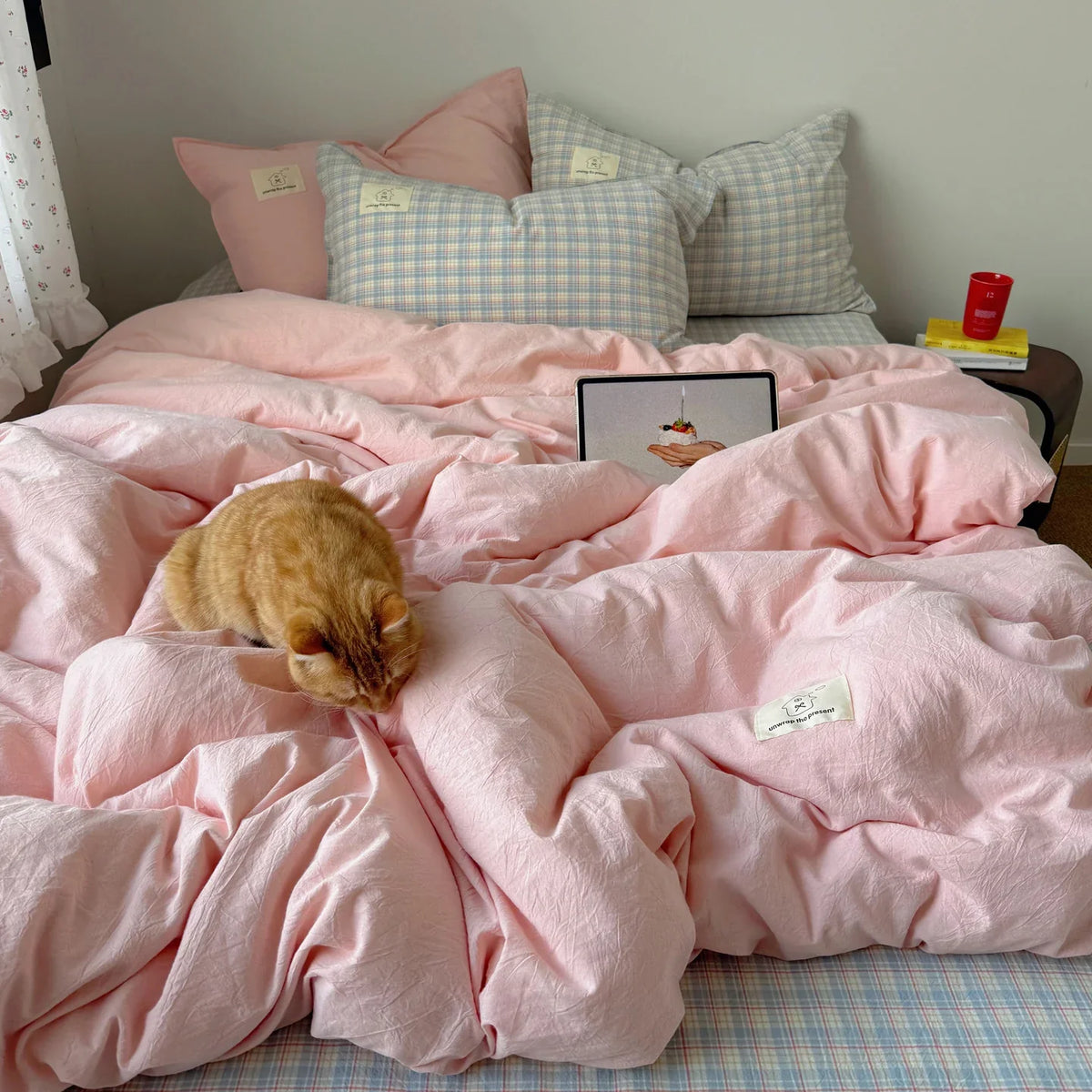 Duvet Cover Set Cotton-Linen Breathable Reversible
