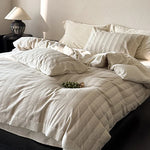 Duvet Cover Set Cotton-Linen Fine Stripe & Lace Hem
