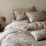 Duvet Cover Set Cotton-Linen Floral Embroidery Tied Pillowcases