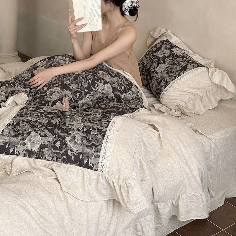 Duvet Cover Set Cotton-Linen Jacquard Floral 4-Piece