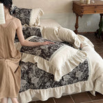 Duvet Cover Set Cotton-Linen Jacquard Floral 4-Piece