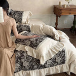 Duvet Cover Set Cotton-Linen Jacquard Floral 4-Piece