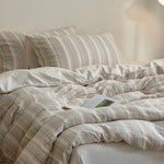 Duvet Cover Set Cotton-Linen Quilted Stripes 4 Piece