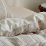 Duvet Cover Set Cotton-Linen Quilted Stripes 4 Piece
