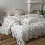 Duvet Cover Set Cotton-Linen Vintage Floral Lace Trim