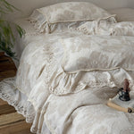 Duvet Cover Set Cotton-Linen Vintage Floral Lace Trim