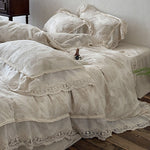 Duvet Cover Set Cotton-Linen Vintage Floral Lace Trim