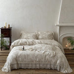Duvet Cover Set Cotton-Linen Vintage Floral Lace Trim