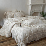 Duvet Cover Set Cotton-Linen Vintage Floral Lace Trim
