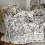 Duvet Cover Set Cotton-Linen Vintage Floral Lace Trim