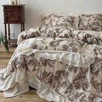 Duvet Cover Set Cotton-Linen Vintage Floral Lace Trim