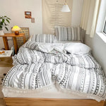 Duvet Cover Set Cotton Microfiber Blend Tufted Stripe & Tassels