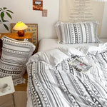 Duvet Cover Set Cotton Microfiber Blend Tufted Stripe & Tassels