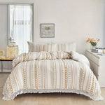 Duvet Cover Set Cotton Microfiber Blend Tufted Stripe & Tassels