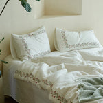 Duvet Cover Set Cotton Muslin Breathable Hand-Embroidered Border