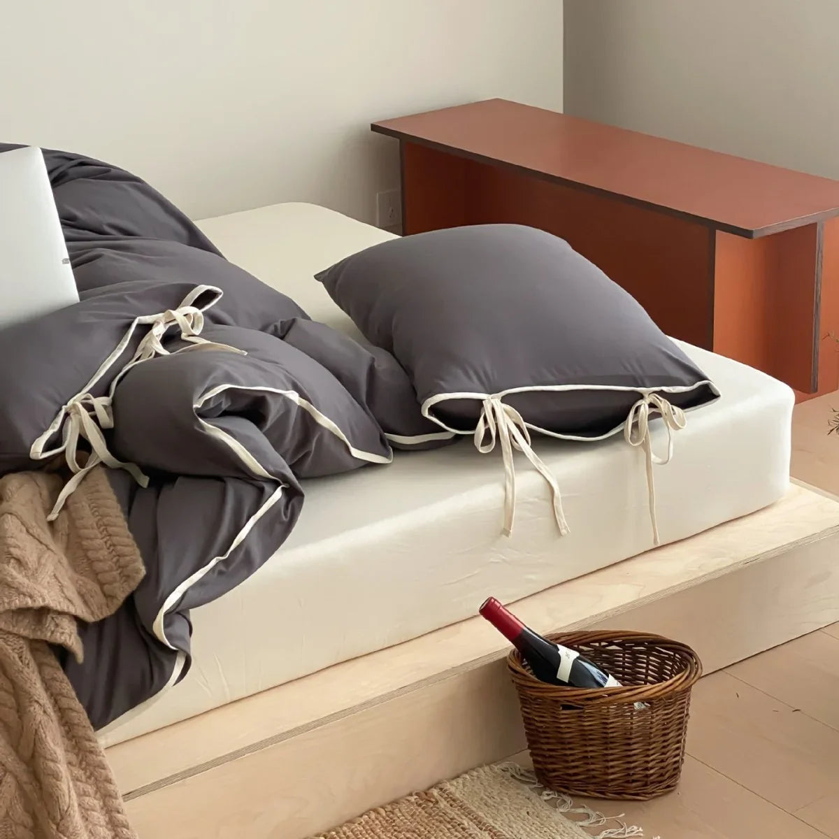 Duvet Cover Set Cotton Percale Breathable Tie Bands