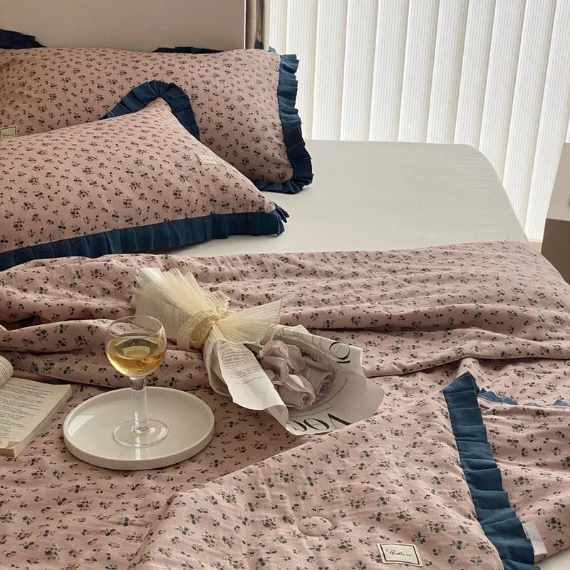 Duvet Cover Set Cotton Percale Floral Ruffle
