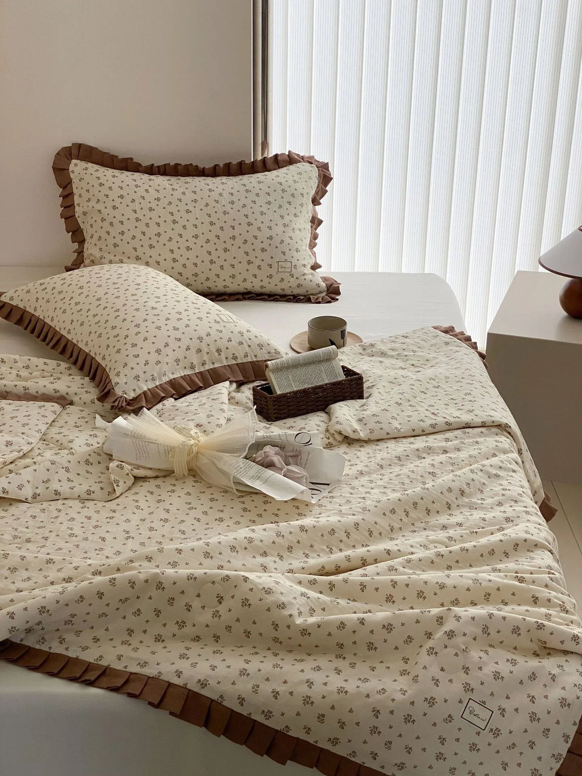 Duvet Cover Set Cotton Percale Floral Ruffle