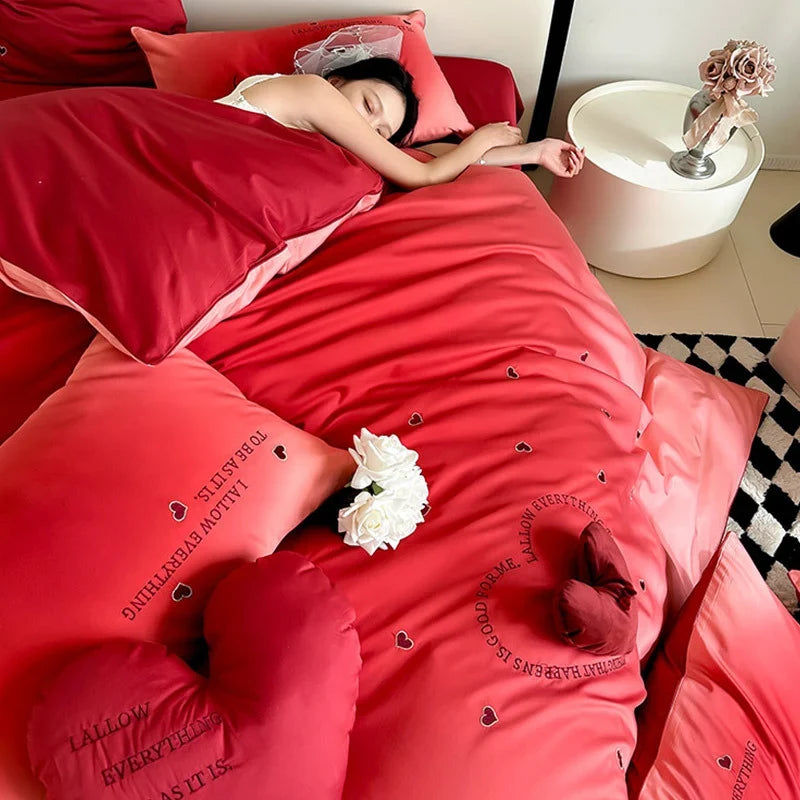 Duvet Cover Set Cotton Percale Reversible 3D Heart Applique