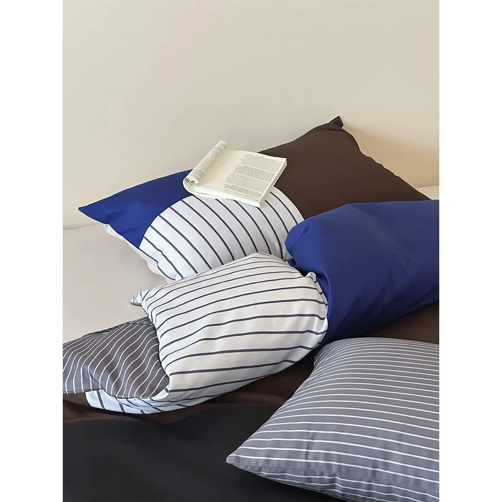 Duvet Cover Set Cotton Percale Reversible Block & Stripe