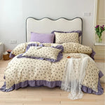 Duvet Cover Set Cotton Percale Reversible Floral & Ruffle Trim