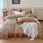 Duvet Cover Set Cotton Percale Reversible Floral & Ruffle Trim