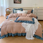 Duvet Cover Set Cotton Percale Reversible Floral & Ruffle Trim