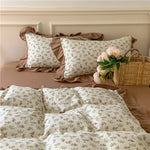 Duvet Cover Set Cotton Percale Reversible Floral & Ruffle Trim