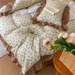 Duvet Cover Set Cotton Percale Reversible Floral & Ruffle Trim