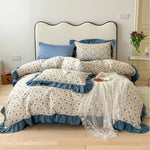 Duvet Cover Set Cotton Percale Reversible Floral & Ruffle Trim