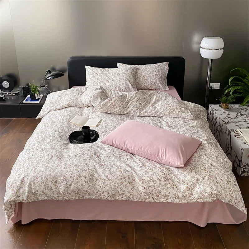 Duvet Cover Set Cotton Percale Reversible Wildflower Print 4-Piece