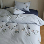 Duvet Cover Set Cotton Percale Wildflower Embroidery Concealed Zipper