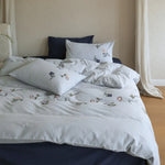 Duvet Cover Set Cotton Percale Wildflower Embroidery Concealed Zipper