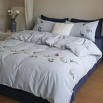 Duvet Cover Set Cotton Percale Wildflower Embroidery Concealed Zipper