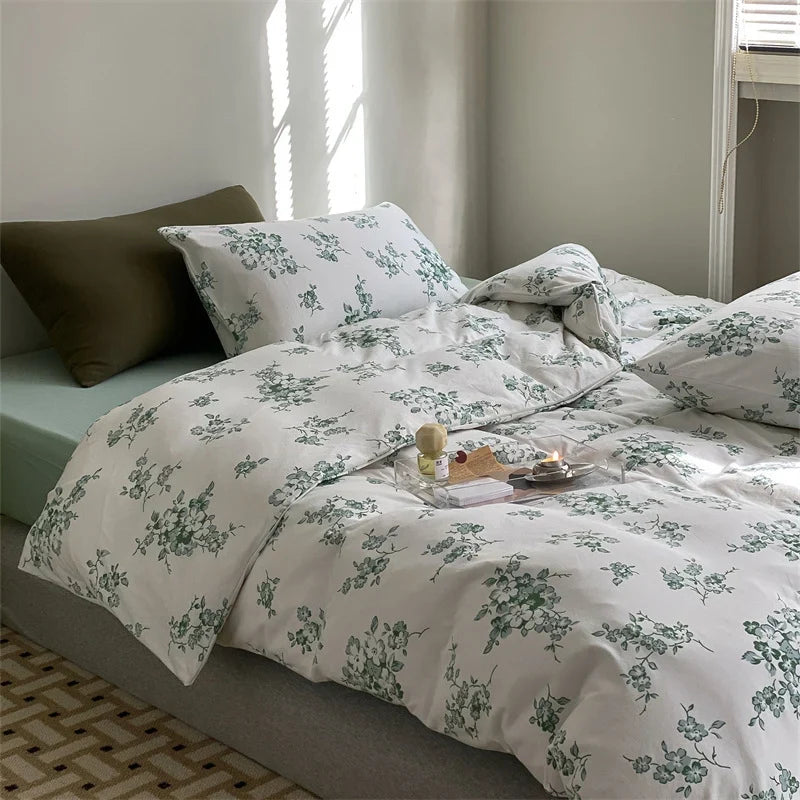 Duvet Cover Set Cotton Percale Wildflower Print Matching Pillowcases