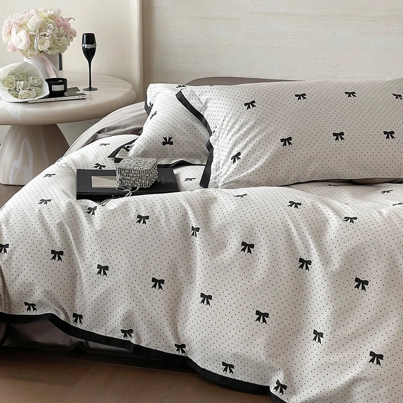 Duvet Cover Set Cotton Satin Butterfly Motif Four-Piece