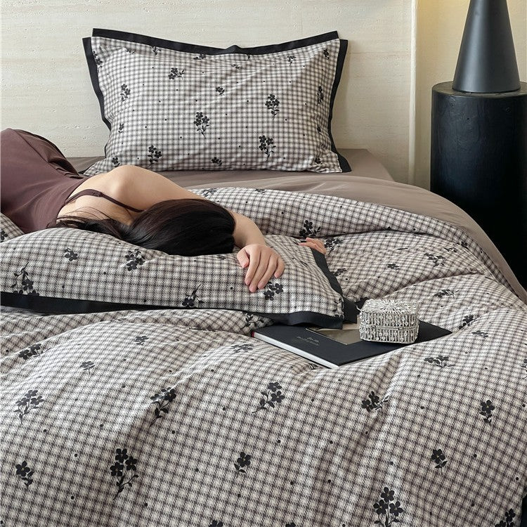 Duvet Cover Set Cotton Satin Butterfly Motif Four-Piece