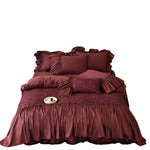 Duvet Cover Set Cotton Satin Embroidered Floral Ruffled Edges
