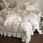 Duvet Cover Set Cotton Satin Embroidered Lace & Ruffles
