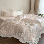 Duvet Cover Set Cotton Satin Embroidered Lace & Ruffles