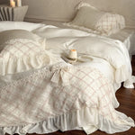 Duvet Cover Set Cotton Satin Embroidered Lace & Ruffles