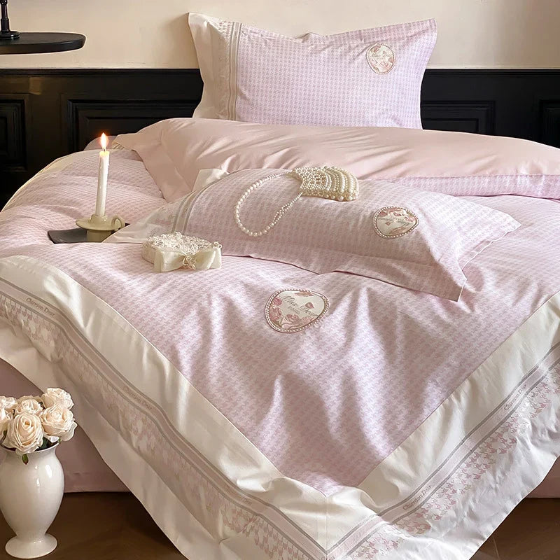 Duvet Cover Set Cotton Satin Embroidered Machine Washable