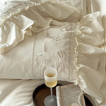 Duvet Cover Set Cotton Satin Embroidered Ruffle Hem