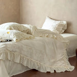 Duvet Cover Set Cotton Satin Embroidered Ruffle Hem