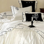 Duvet Cover Set Cotton Satin Embroidered & Ruffled Trim