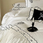 Duvet Cover Set Cotton Satin Embroidered & Ruffled Trim
