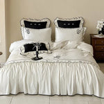 Duvet Cover Set Cotton Satin Embroidered & Ruffled Trim