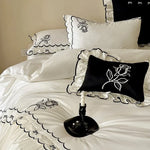 Duvet Cover Set Cotton Satin Embroidered & Ruffled Trim