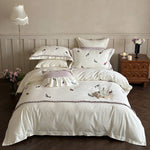 Duvet Cover Set Cotton Satin Embroidered Wildflower Hidden Zipper